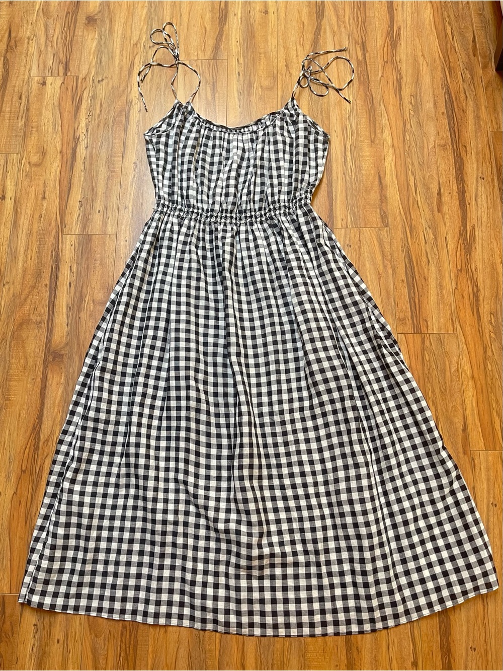 DOEN Leslie Gingham Midi Dress in Black Marilyn Size L - Picture 2 of 16